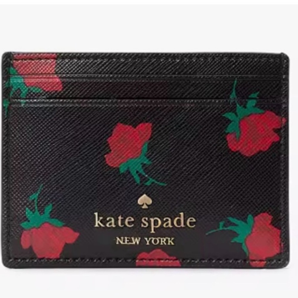 KATE SPADE Madison Rose Toss Printed Small Slim Card Holder